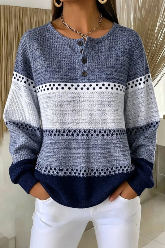 Women Casual Color Block Henley Collar Long Sleeve Sweatshirt
