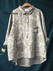 Women's Vintage Floral Art Print Casual Cotton And Linen Shirt
