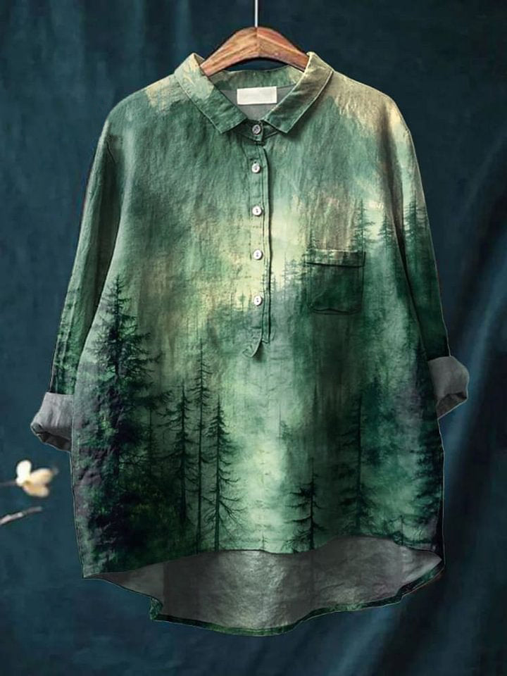 Women's Landscaping Nature Art Print Casual Cotton And Linen Shirt