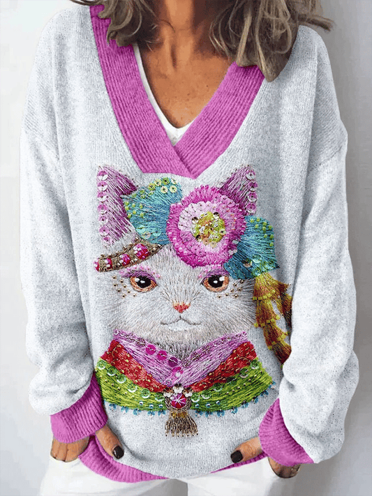 Women's Vintage Cat Knit Sweater