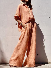 Spring And Summer Cotton Linen Lapel Two-Piece Set Outfit
