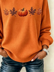 Casual Crew Neck Maple Leaf Sweatshirt Printing