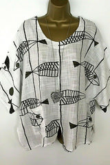 Geometric Print Crew Neck Half Sleeves Blouse