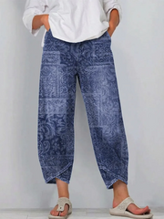 Women's Vintage Floral Pattern Art Print Casual  Denim Pants