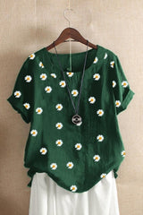 Women's Round Neck Floral Print Short Sleeves T-shirt