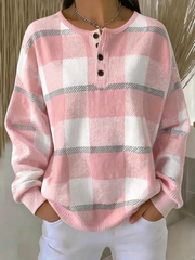 Casual Abstract Henley Collar Long Sleeve Sweatshirt