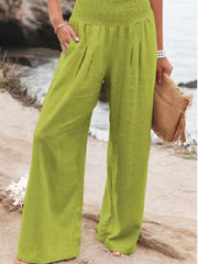 Women's Cotton and Linen Elasticated Waist-waisted Wide-leg Pants