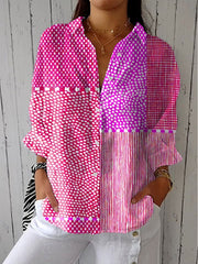 Women's Bright Abstract Polka Dot Art Print Casual Cotton And Linen Ruffle Shirt