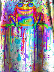 Rainbow Frog Watercolor Art Pattern Print Casual Cotton And Linen Shirt