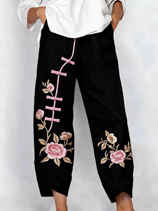 Women Floral Capris Pants Vintage Summer Trousers