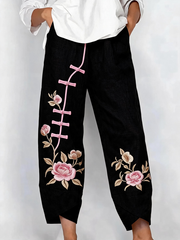 Women Floral Capris Pants Vintage Summer Trousers
