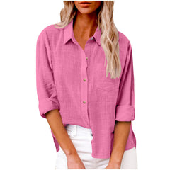 Plain Shirt Collar Long Sleeve Regular Casual Loose Shirt