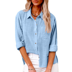 Plain Shirt Collar Long Sleeve Regular Casual Loose Shirt