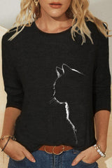 Cat Print Casual Round Neck Long Sleeves Sweatshirt