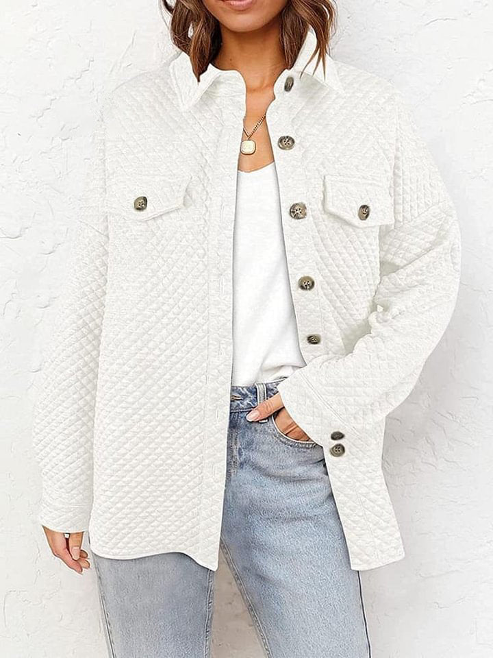 Solid Color Rhomboid Pockets Casual Coat