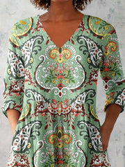 Women's Classic Retro V Neck Floral Pattern   Top