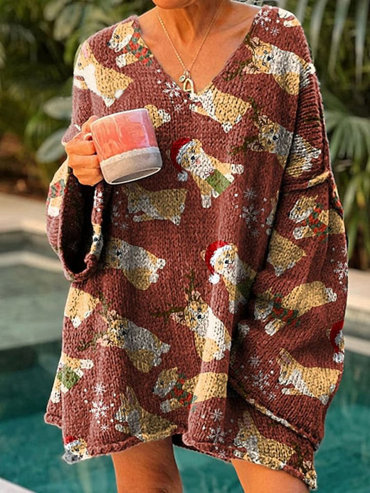Christmas animals dog Birthday present Women's Casual Pullover Sweater