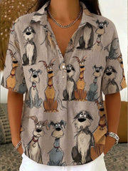 Women's Casual Loose Cotton-linen Top With Cartoon Puppy Print