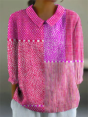 Women's Bright Abstract Polka Dot Art Print Casual Cotton And Linen Ruffle Shirt