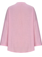 Women's Cotton Long Sleeve Round Neck Solid Color Loose Beach Shirt