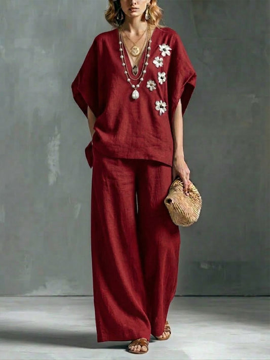 Casual Linen And Cotton Two-piece Set