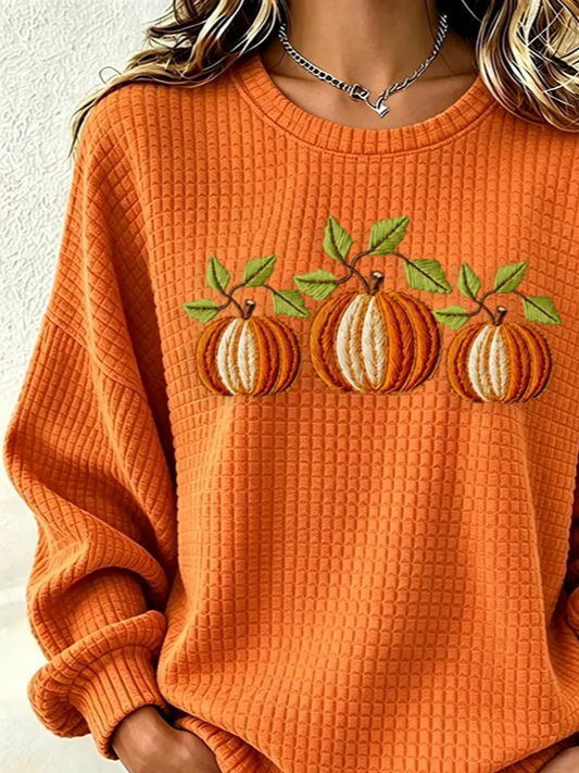 Casual Halloween Pumpkin Crew Neck Long Sleeve Sweatshirt