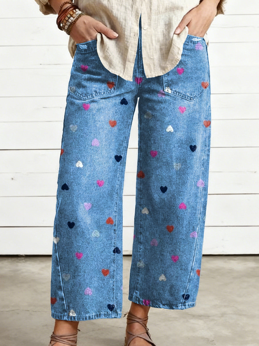 Women's Valentine's Day Heart Art Print Casual  Trousers With Pockets