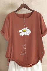 Floral Print Round Neck Short Sleeves Shirts & Tops