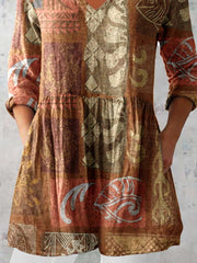 Women's Artistic Geometric Pattern V neck Top