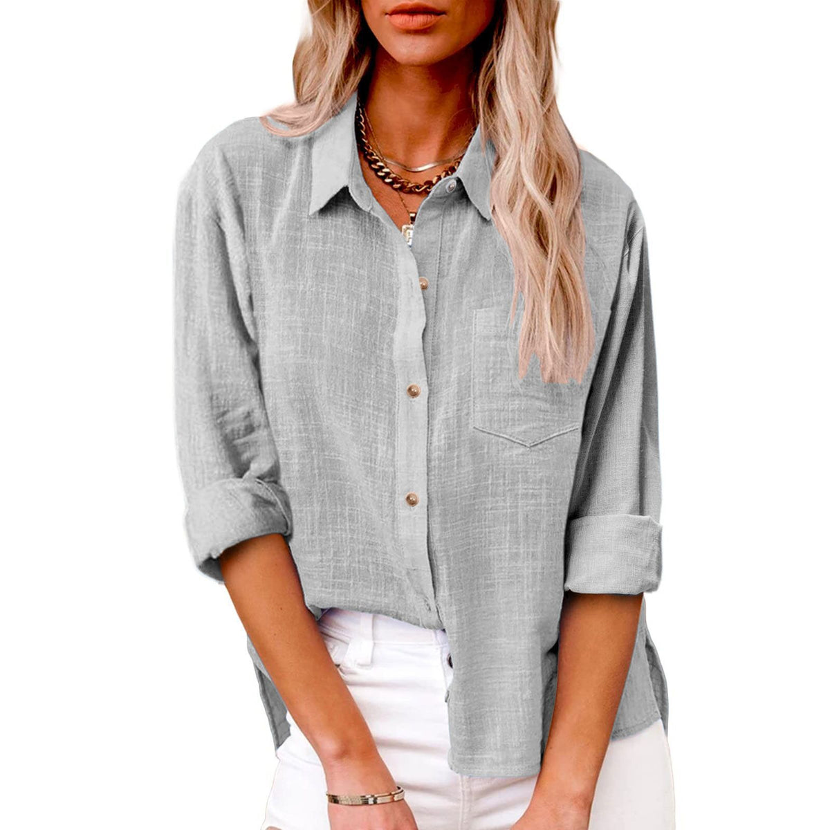 Plain Shirt Collar Long Sleeve Regular Casual Loose Shirt