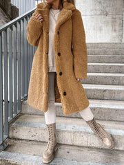 Women's Long Sleeve Lapel Plush Top Long Coat