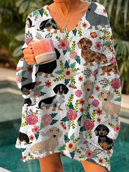 Women's Funny Dog Art Print Casual Pullover Sweater