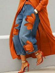 Vintage Artistic Print Relaxed Denim Jeans