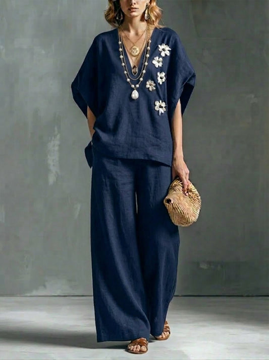 Casual Linen And Cotton Two-piece Set