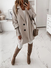 Autumn and Winter Three-quarter Sleeve Button Lapel Pocket Woolen Jacket