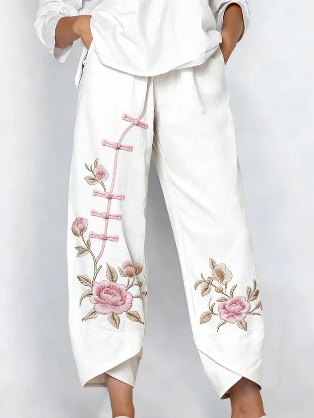 Women Floral Capris Pants Vintage Summer Trousers
