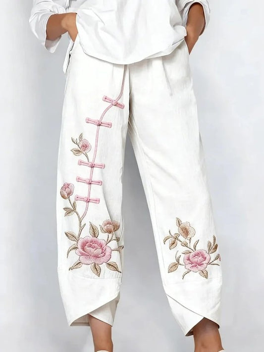Women Floral Capris Pants Vintage Summer Trousers