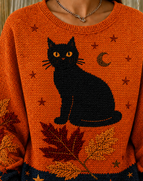 Casual Cat Crew Neck Long Sleeve Sweatshirt