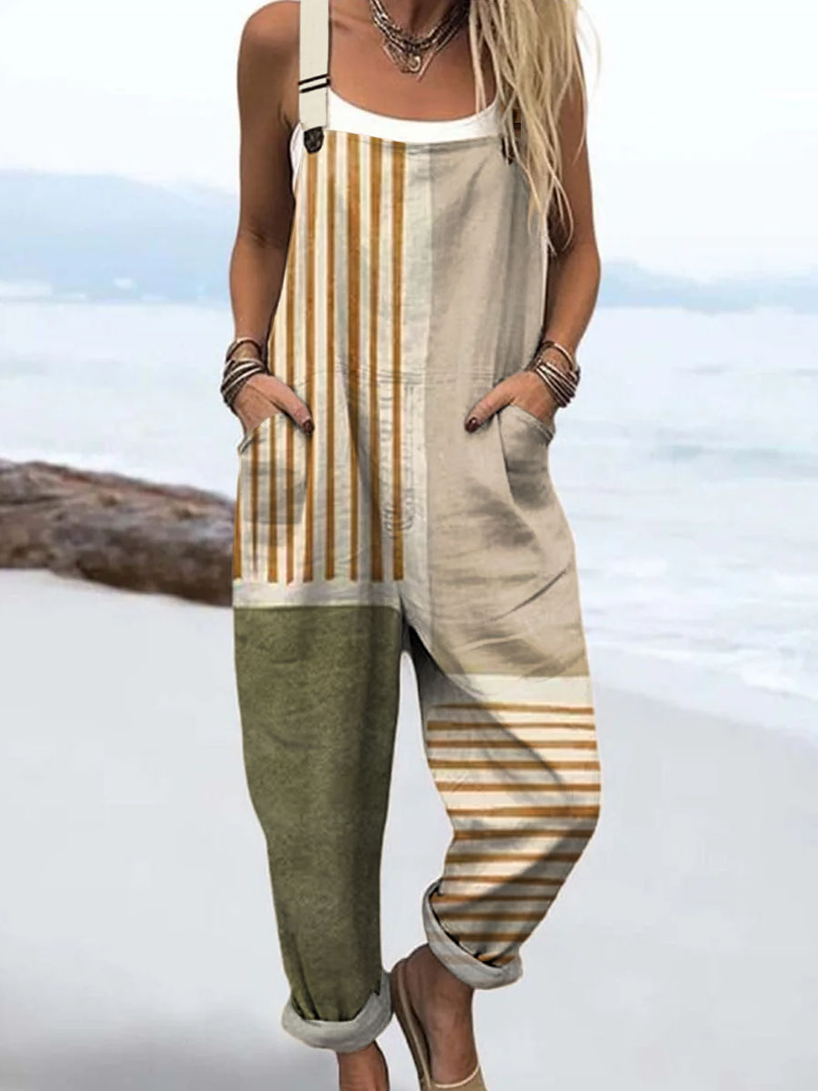 Women's Abstract Geometric Line Pattern Art Print Casual  Wide Leg Jumpsuit