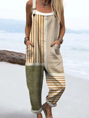 Women's Abstract Geometric Line Pattern Art Print Casual  Wide Leg Jumpsuit