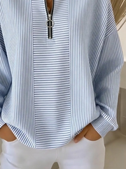 Women Striped Crew Neck Long Sleeve Vintage Daily Fall Sweatshirt