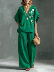 Casual Linen And Cotton Two-piece Set