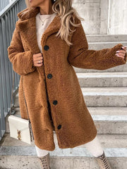 Women's Long Sleeve Lapel Plush Top Long Coat