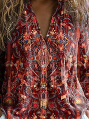 Women's Vintage Lovely Floral Art Print Casual Long Sleeve Comfortable Cotton Shirt