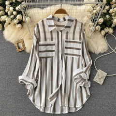 Vertical striped multicolor shirt jacket