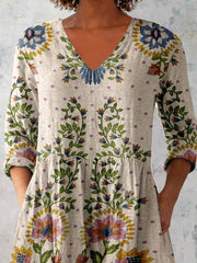 Women's Elegant Floral Print V-Neck  Top