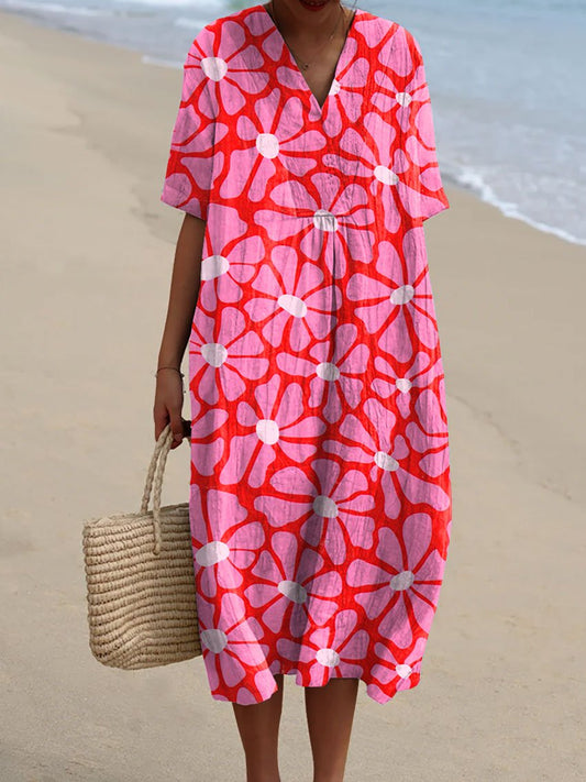 Women's Flower Art Print Flowy Dress