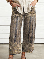 Women's Vintage Geometric Art Print Casual  Trousers With Pockets