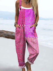 Women's Bright Abstract Polka Dot Art Print Casual Cotton And Linen Ruffle Shirt