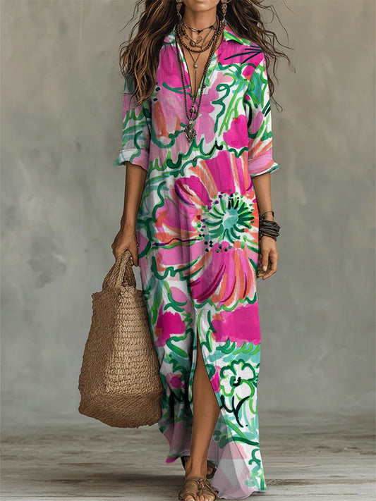 Women's Flower Pattern-printed Casual Long Dress